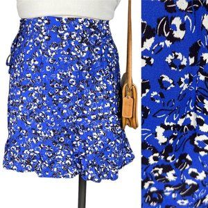 Zara Ruffle Faux Wrap Skirt Blue Floral Small